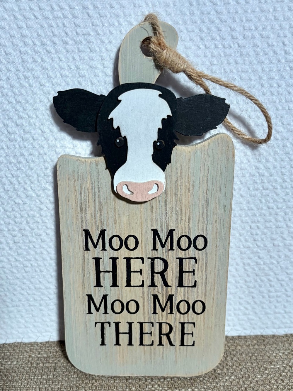 Cow Wall Hanging Sign - 'Moo Moo HERE Moo Moo THERE”